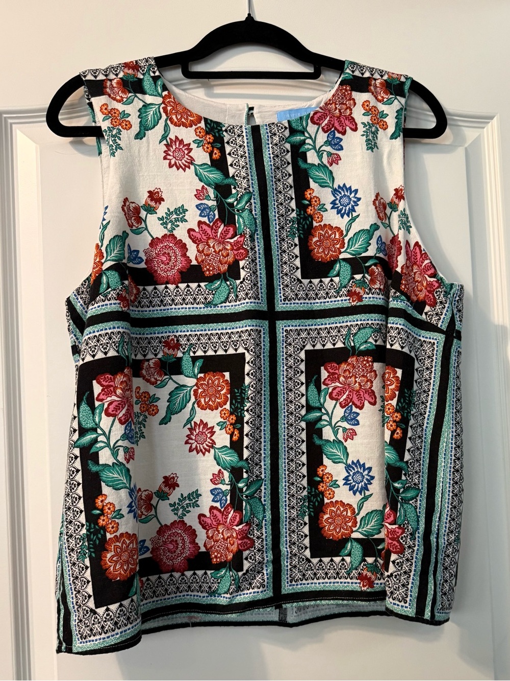 Draper James Sleeveless Floral Print Top in White with Multicolor Motif
